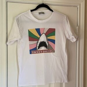 White Graphic Tee with JAWS Shark Design